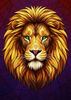 Lion Head Stained Glass Style