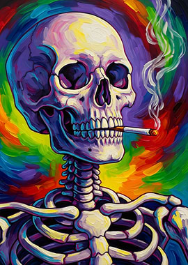 Colorful Smoking Skull Painting
