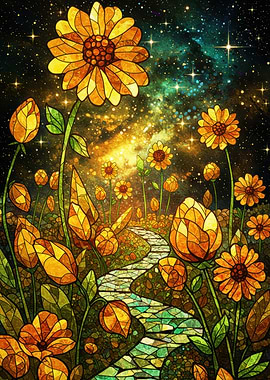 Stained Glass Sunflower Galaxy