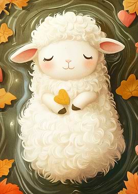 Cute Sheep Autumn Leaves