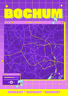 Bochum City Map Retro Design