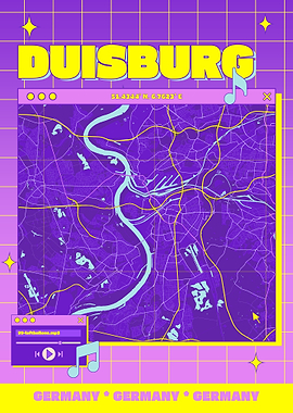 Duisburg Germany Map Retro Style