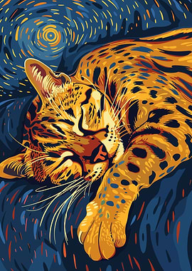 Sleeping Spotted Cat Art