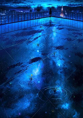 Rooftop Galaxy View with Figure