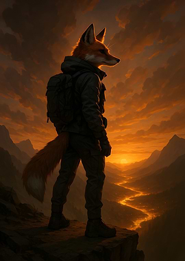 Fox Anthro Hiker at Sunset