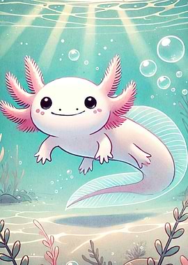 Cute Axolotl Underwater