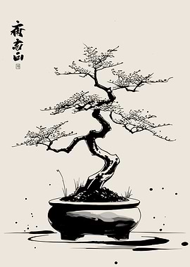 Bonsai Tree Ink Drawing