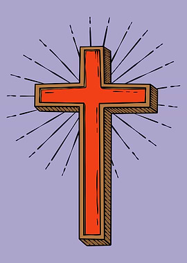 Red Cross with Rays on Purple