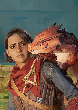 Woman with Dragon Companion Digital Art