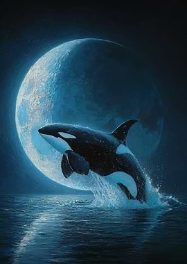 Orca Leaping Under the Moon