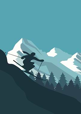 Silhouette Skier in Mountain Landscape