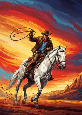 Cowboy on Horseback with Lasso