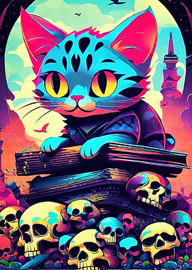 Cat Skulls and Books