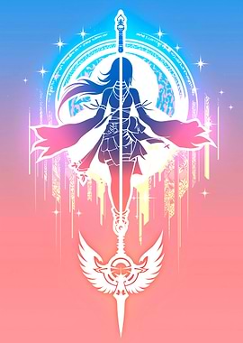 Anime Girl with Sword Silhouette Art