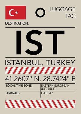 IST Istanbul, Turkey Airport Luggage Tag