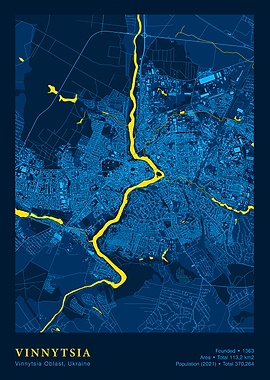 Vinnytsia, Ukraine City Map Art