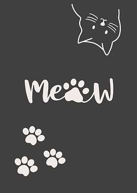 Minimalist Cat Meow Paw Print Design