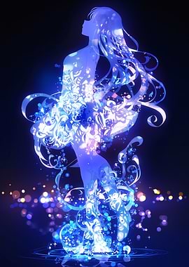 Blue Silhouette with Floral Patterns