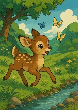 Joyful Fawn in Spring Meadow
