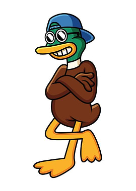 Cartoon Duck with Cap and Glasses