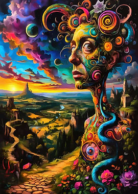 Psychedelic Landscape with Figure