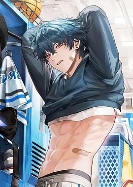 Anime man in locker room