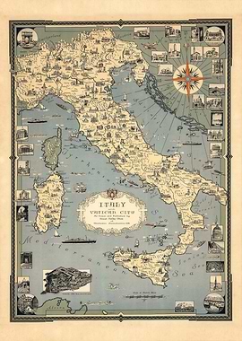 Vintage Italy and Vatican City Map
