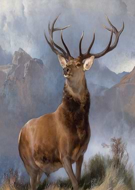 Majestic Stag in Highland Landscape Painting