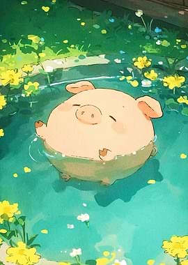 Pig in Pond Flowers