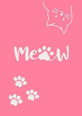 Pink Meow Cat Paw Print Design