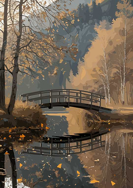 Autumn Bridge Over Calm Water