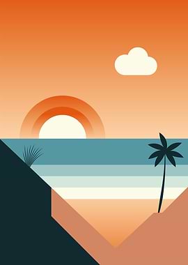 Minimalist Beach Sunset Illustration