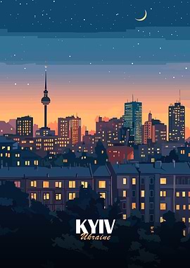 Kyiv, Ukraine Cityscape at Night