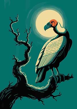 Vulture Perched Under Moonlight