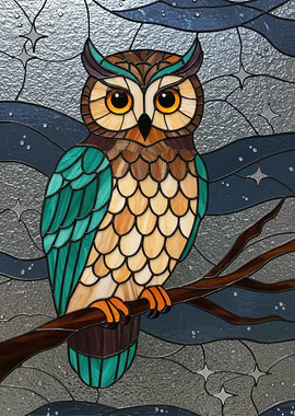 Stained Glass Owl on Branch