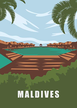 Maldives Tropical Island Resort Illustration