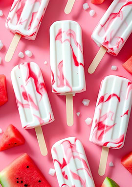 Watermelon Popsicles on Pink Background