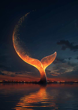 Glowing Whale Tail at Sunset
