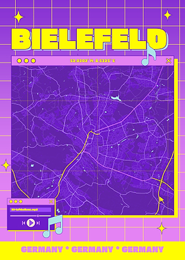 Bielefeld Germany Map Retro Art