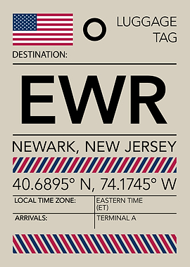 EWR Newark, New Jersey Airport Luggage Tag