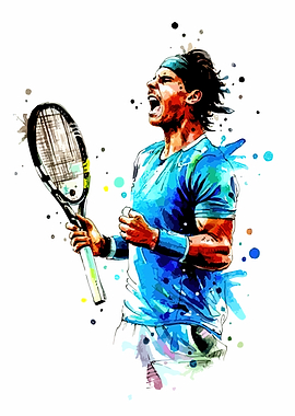 Rafael Nadal Watercolor Tennis Celebration