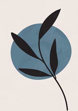 Minimalist Black Leaf on Blue Circle