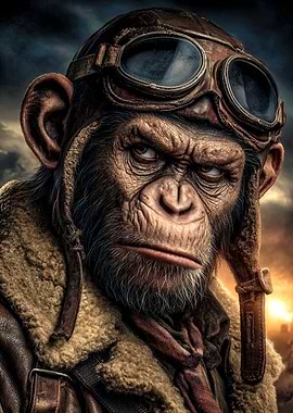Chimpanzee Aviator Portrait