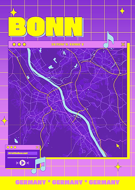 Bonn Germany Map Retro Aesthetic