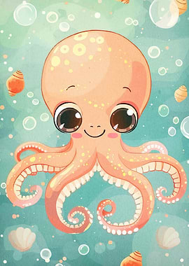 Cartoon Octopus Ocean Scene