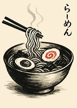 Ramen Bowl Illustration with Chopsticks