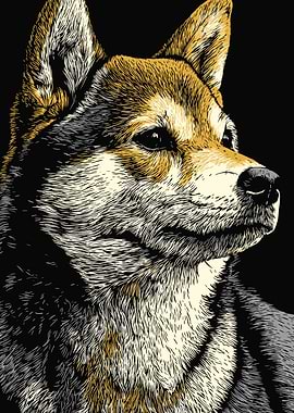 Shiba Inu Dog Portrait Illustration