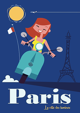 Paris Travel Poster with Scooter