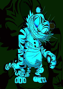 Creepy Blue Tiger Cartoon Character
