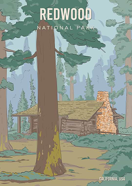 Redwood National Park Vintage Travel Poster